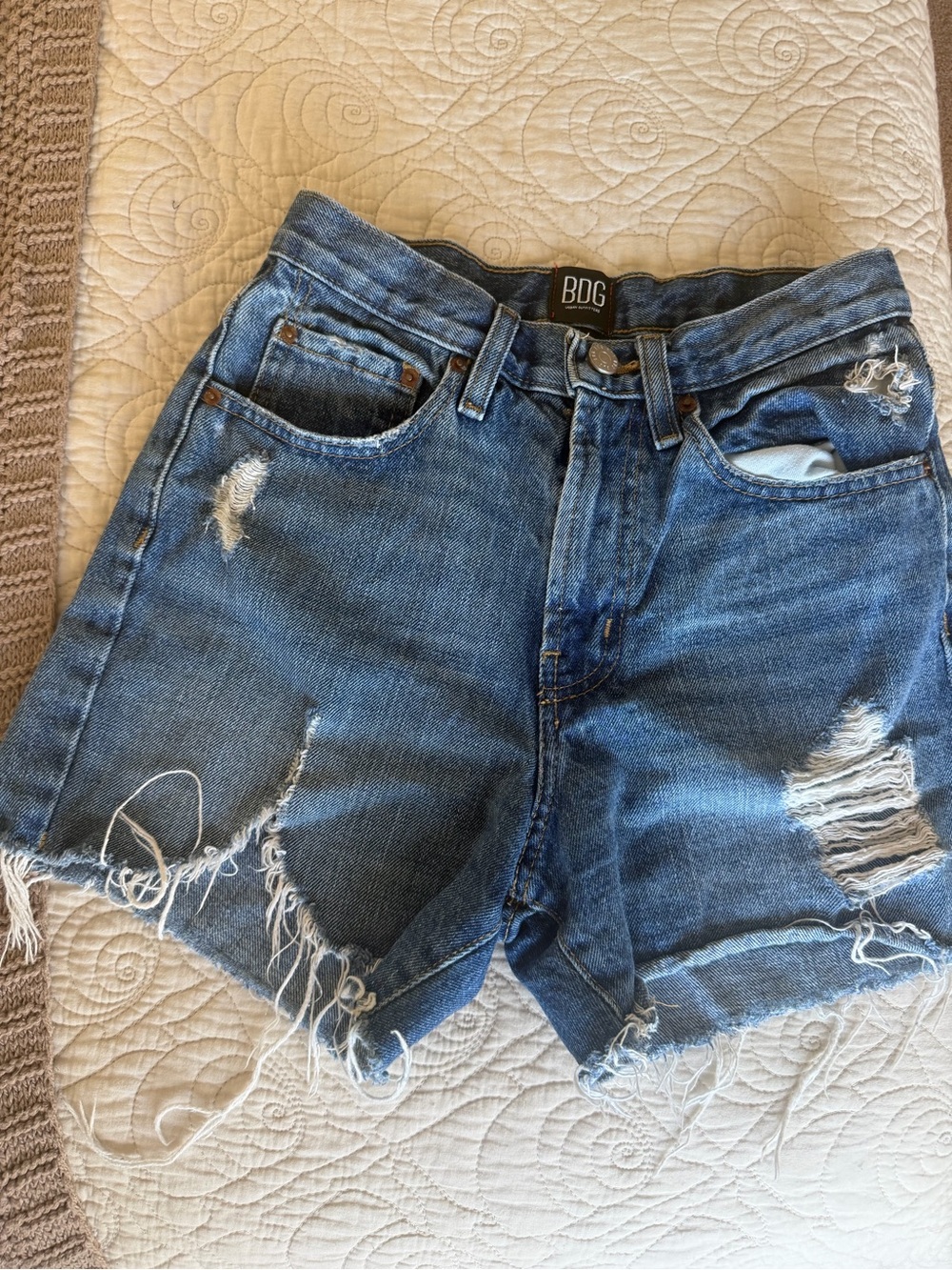 BDG Distressed High-Rise Denim Shorts - Blue